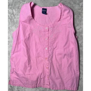 Basic Editions Women's Pink Floral Embroidered & Sleeveless Tank Top